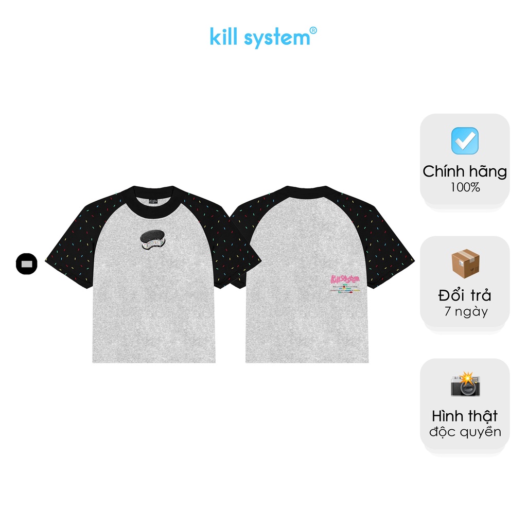 Áo thun nữ Killsystem form fit màu xám tay ngắn ráp lăng Oreo hình in chất vải cotton