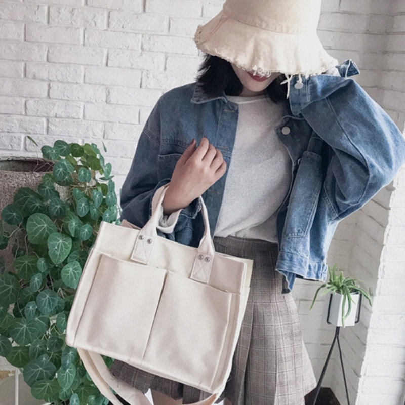 Túi Xách Đeo Vai YOIOI Bằng Vải Canvas Màu Trơn Có Tay Cầm Cho Nữ