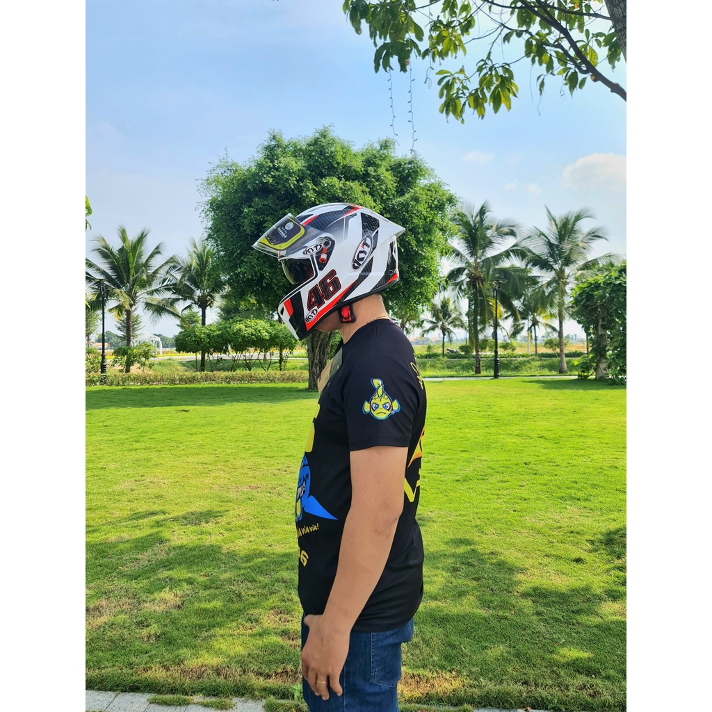 Nón bảo hiểm Fullface 2 kính M266 tem 46 trắng dán tem logo KYT