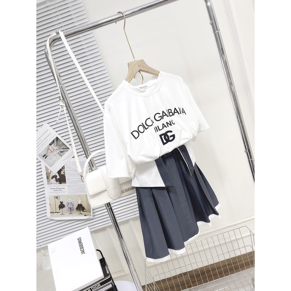 [ 𝐅𝐑𝐄𝐄 𝐒𝐇𝐈𝐏 ] Sét áo phông DG mix cv xếp ly phối cạp lót đẹp lắm ạ Áo thun cotton tàu sịn đét cv tuyết mưa Hàng kỹ