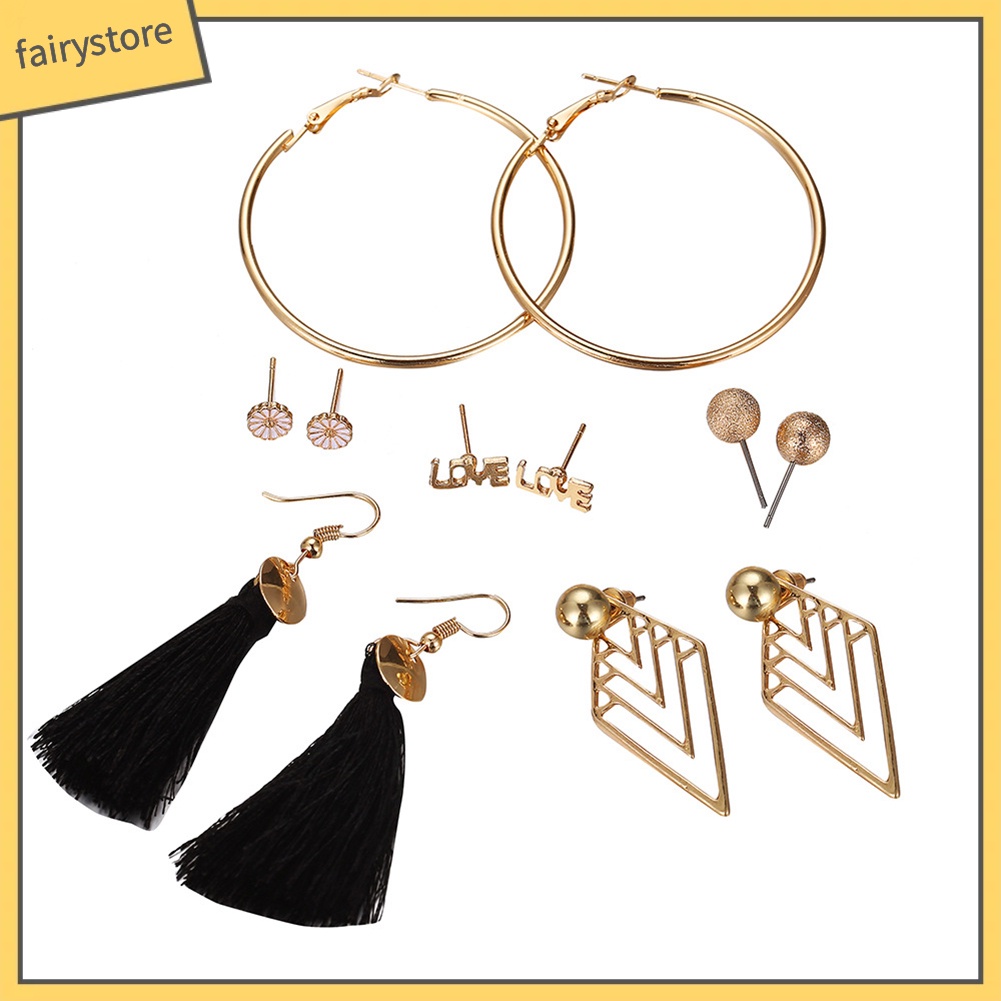 Set 6 Đôi Khuyên Tai Tròn Phong Cách Bohemian Thời Trang Cho Nữ (Fairy1]