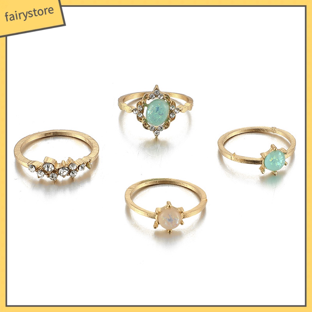 Set 1 / 4 Nhẫn Đeo Tay Đính Đá Quý Giả Nhiều Màu Sắc Thời Trang