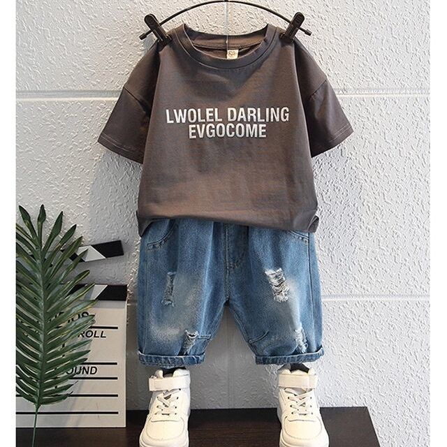 Bộ Áo Thun Cotton Ngắn Tay + Quần Short Denim Thời Trang Mùa Hè Hàn Quốc Mới 2023 Cho Bé Trai