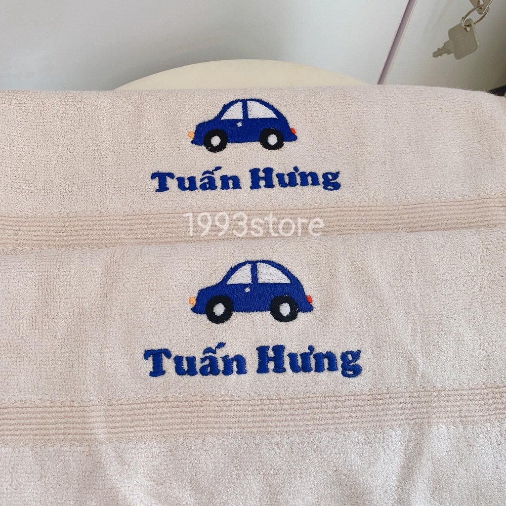 Khăn thêu tên kèm sticker theo yêu cầu xinh xắn đáng yêu size 35x75cm thích hợp cho bé mầm non đi học