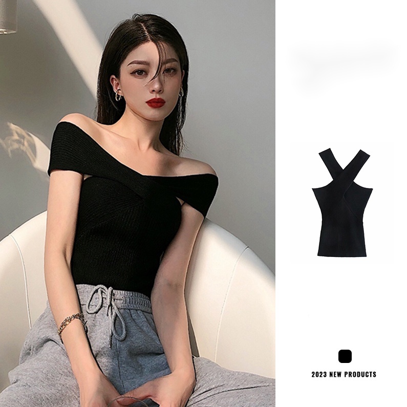 Áo Croptop Tay Ngắn Màu Trơn Thiết Kế Trễ Vai Quyến Rũ