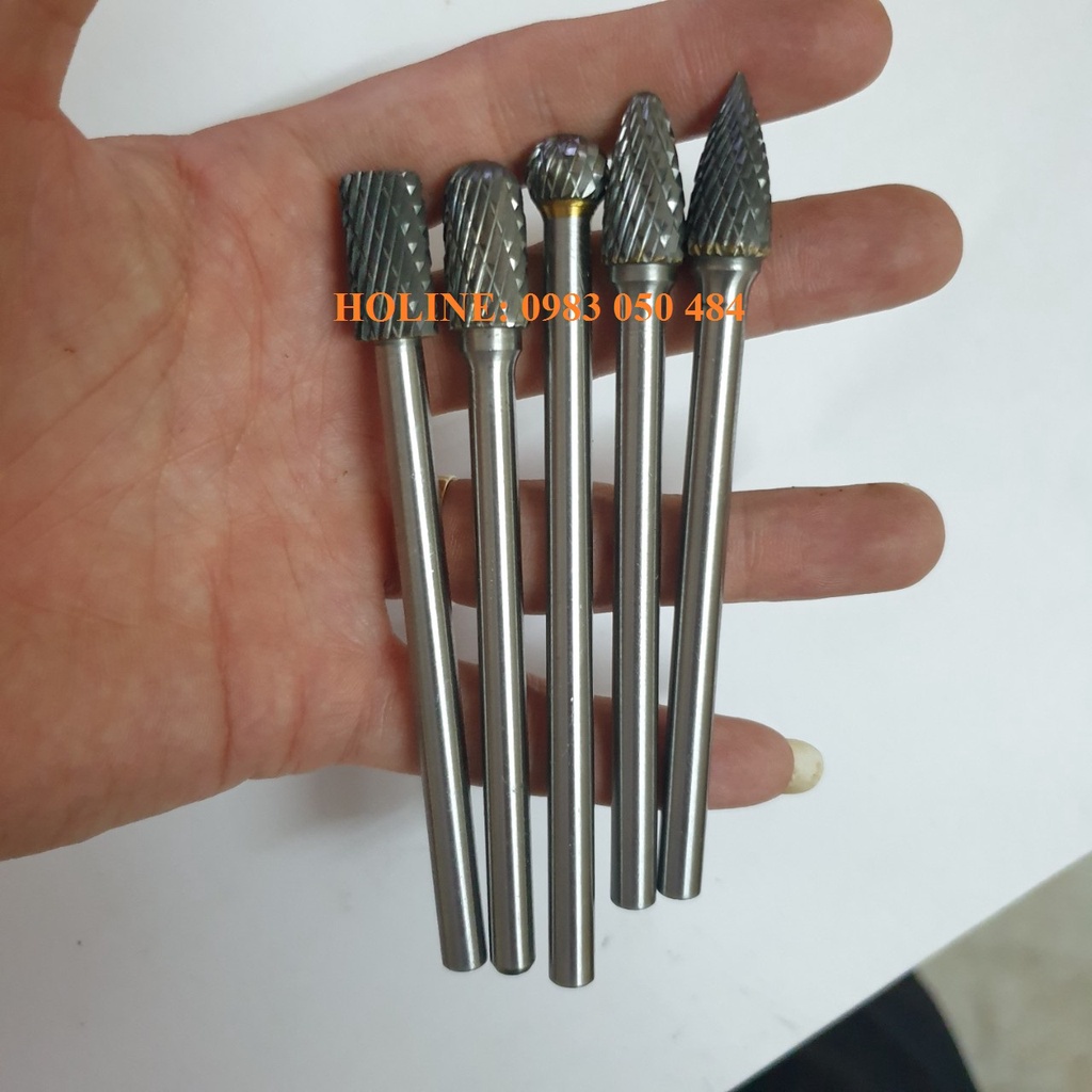Mũi điêu khắc gỗ lũa móc gỗ mài doa nhôm gang đồng sắt thép siêu dài 10cm cán 6mm đầu 10mm mũi hợp kim trục 6mm