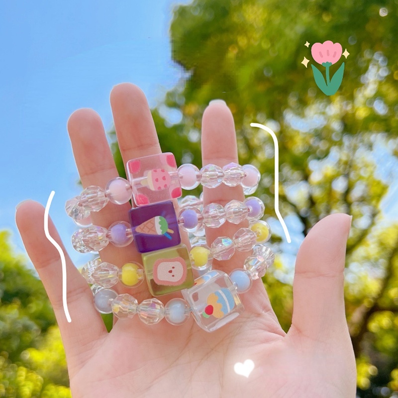 Vòng Tay Hạt Resin Trong Suốt In Hình Hoạt Hình Dễ Thương Có Thể Điều Chỉnh Cho Cặp Đôi