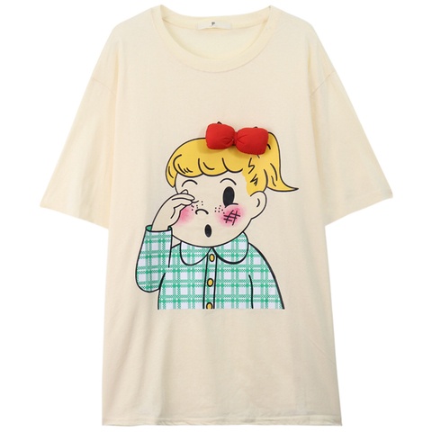 Áo Thun Ngắn Tay Dáng Rộng In Hoạt Hình Thời Trang Mùa Hè Cho Nữ