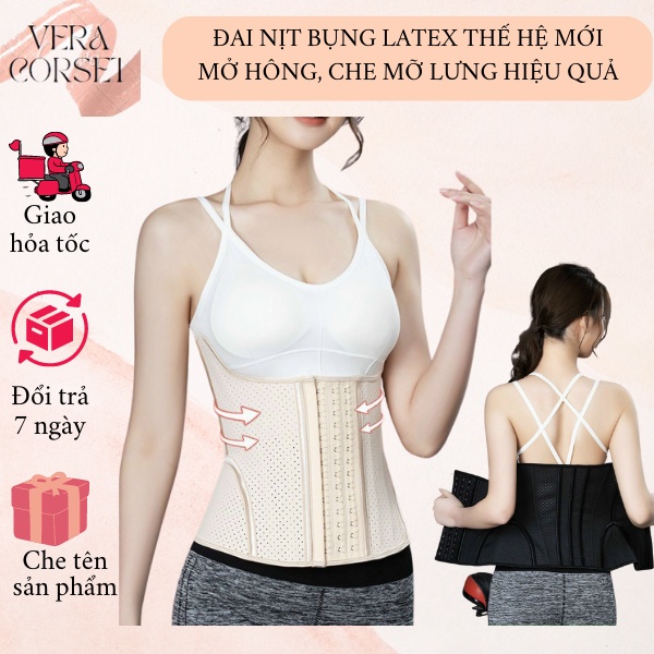 Đai nịt bụng Latex 15 xương S.SLINE thông hơi, Gen Latex mở hông che mỡ lưng thế hệ mới ( tặng thanh nới + thước dây).