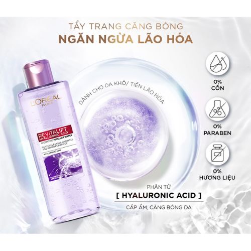 L'oreal Nước Tẩy Trang Làm Sạch Và Siêu Cấp Ẩm L'oreal Revitalift Hyaluronic Acid Hydrating Micellar Water 95Ml