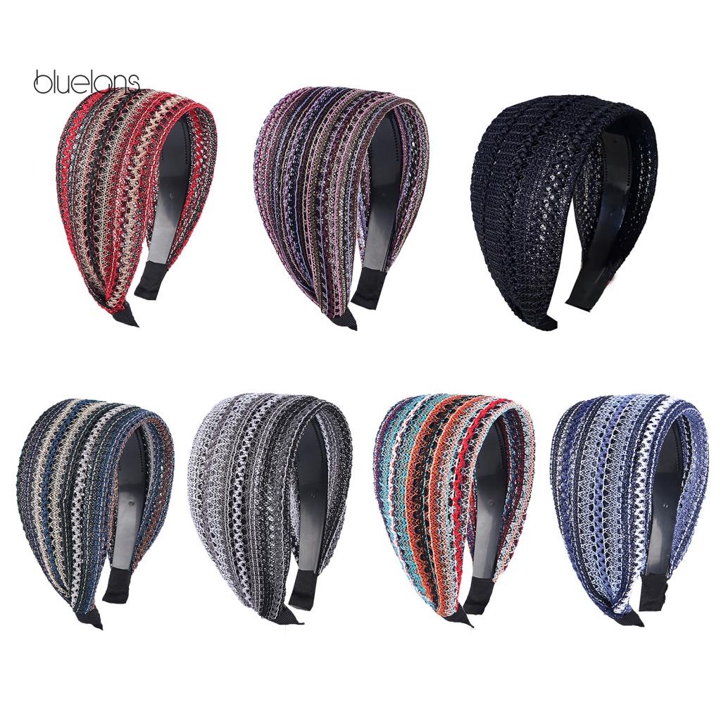 Băng Đô Cài Tóc Bản Rộng Thoáng Khí Màu Sắc Retro