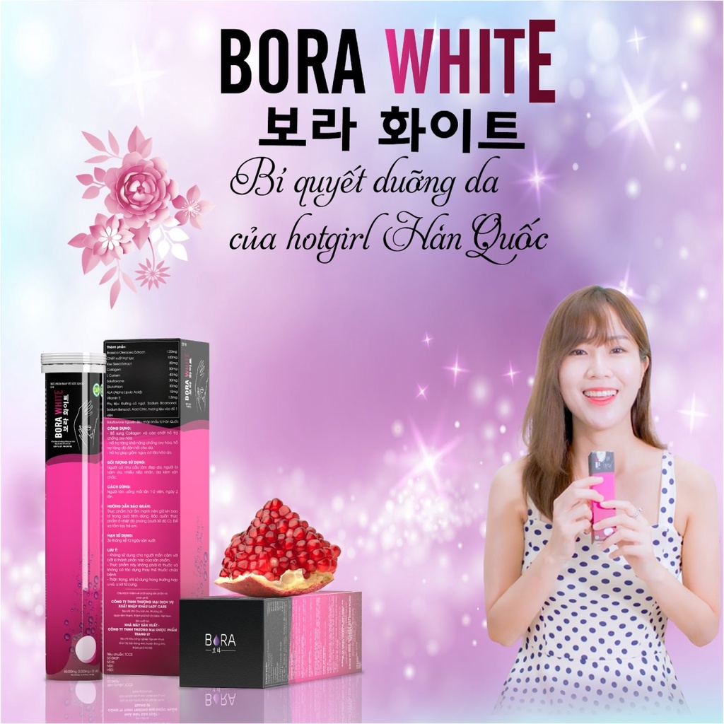 Bora White - Viên sủi trắng da mờ nám Hàn Quốc Tuýp 20 viên