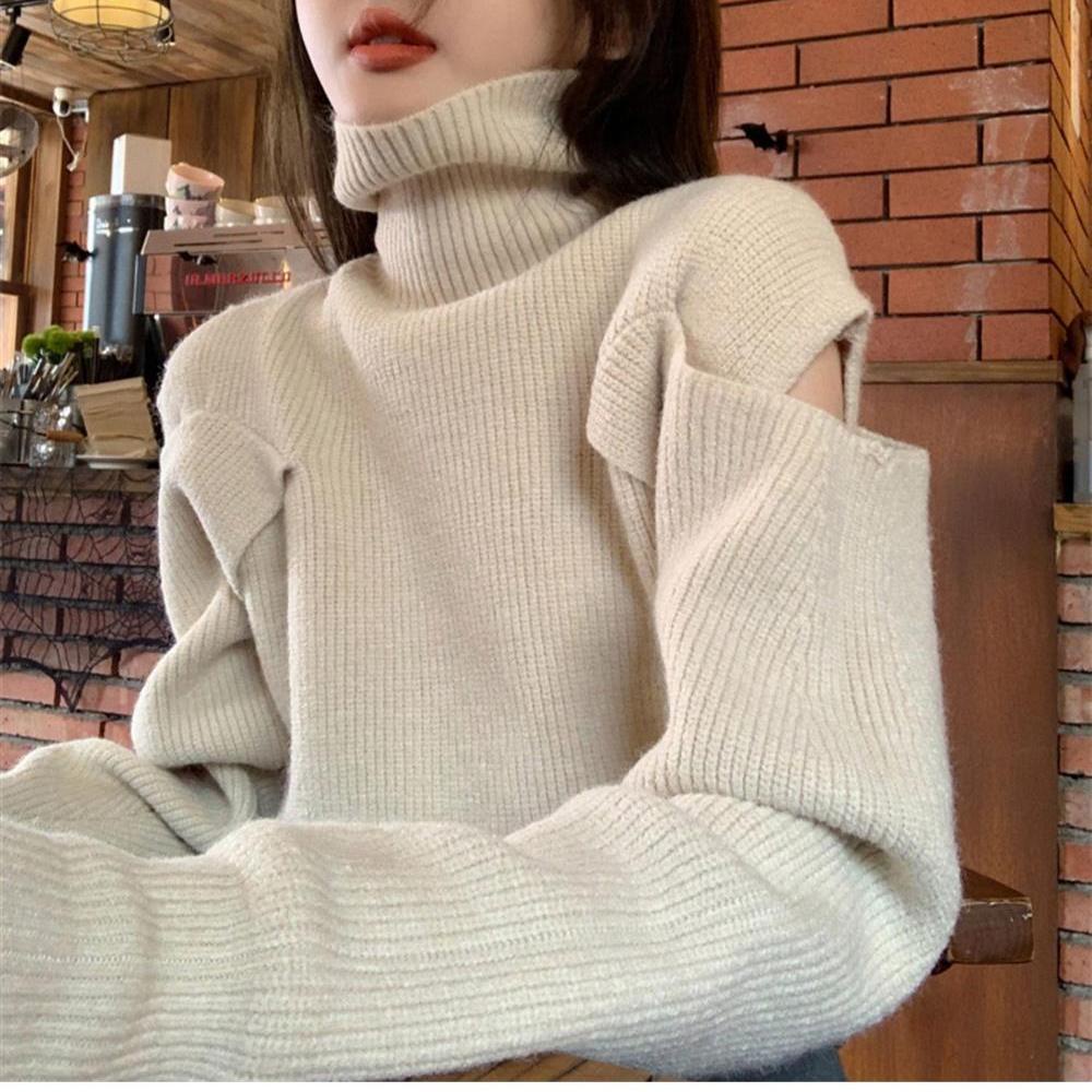 Áo Len Tay Dài Cổ Cao Màu Sắc Thời Trang Cho Nữ