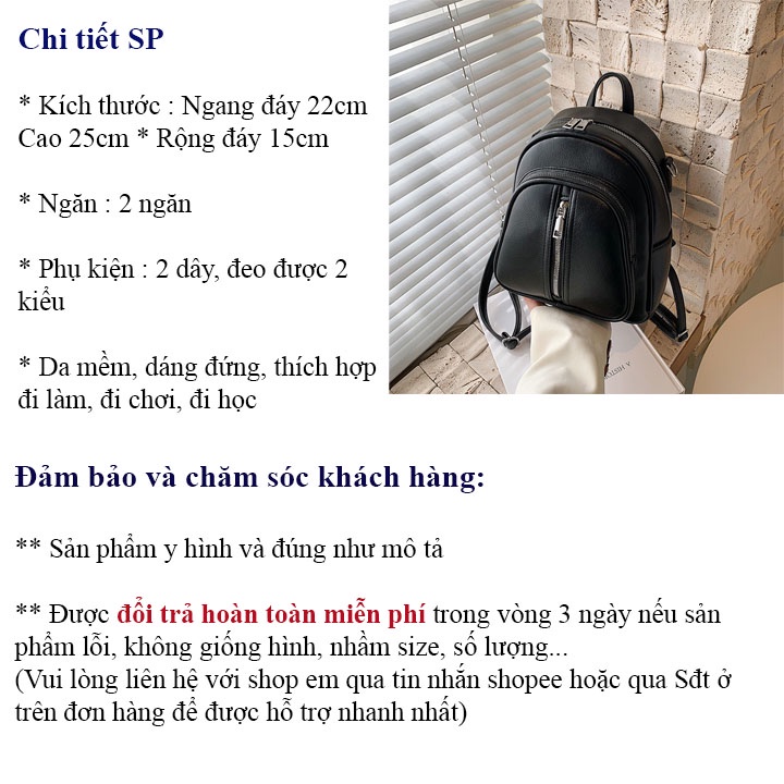 Balo nữ đi học , balo nữ đi chơi da mềm mịn đẹp đeo được 2 kiểu , ba lô khóa dọc xinh xắn BL3 video ảnh thật cuối