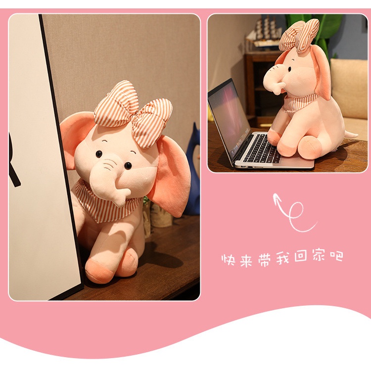 Thú Nhồi Bông Hình Voi Đeo Nơ Nhiều Màu Dễ Thương