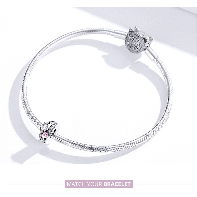 Hạt xỏ trang sức BAMOER BSC283 bạc 925 đính đá trái tim thời trang làm dây chuyền vòng đeo tay