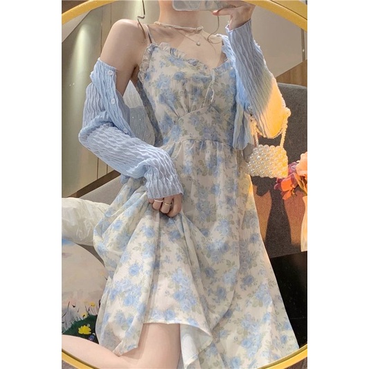 Đầm Hai Dây Mỏng Nhẹ In Họa Tiết Hoa Phong Cách Pháp Thời Trang Mùa Hè Hàng Mới 2022 Dành Cho Bạn Nữ