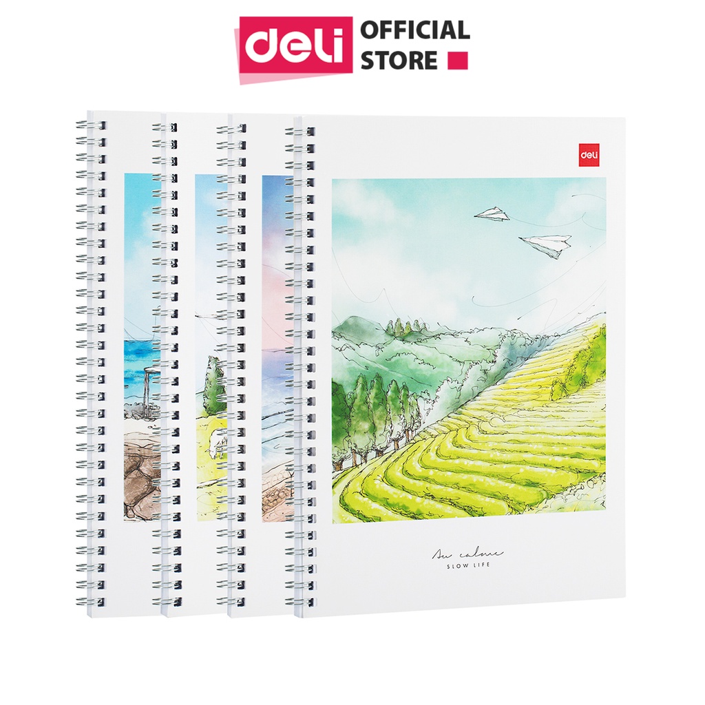 Sổ tay kẻ ngang vẽ chì phác thảo sketchbook Deli 120 trang 70gsm B5 gáy lò xo dùng cho mỹ thuật phác họa