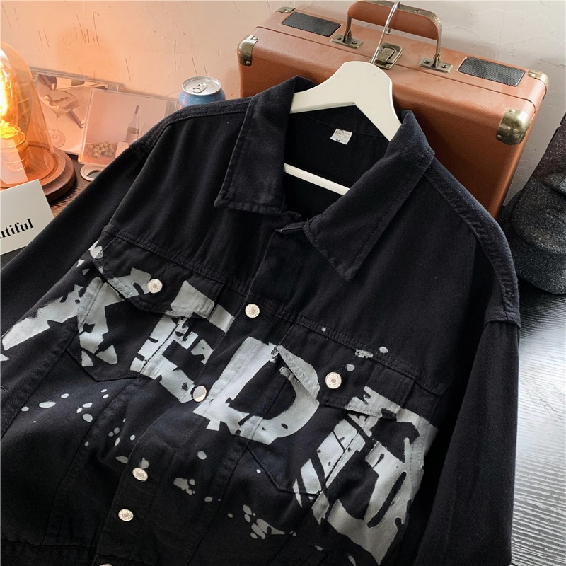 Áo Khoác Denim Dáng Rộng Phong Cách Thời Trang Đường Phố Mỹ