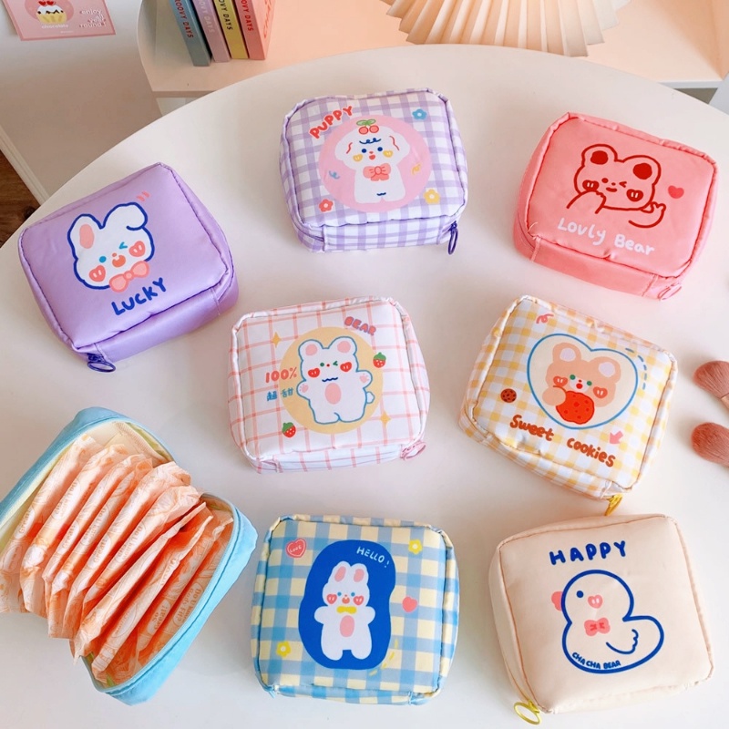 [Đặc trưng] Túi Đựng Khăn Giấy / Tiền Xu / Mỹ Phẩm Khóa Kéo Họa Tiết Động Vật Dễ Thương