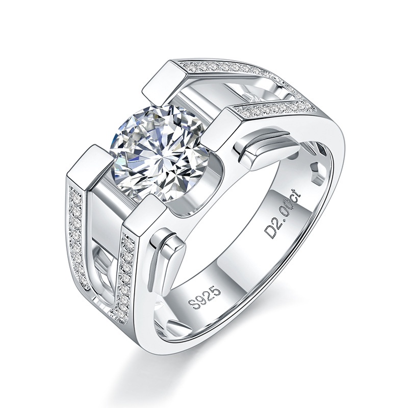 Nhẫn kim cương Moissanite 1Caratcho/Nhẫn Cưới Nam Mạ Vàng 18K / Bạc 18K Đính Kim Cương Giả 1ct Moissanite