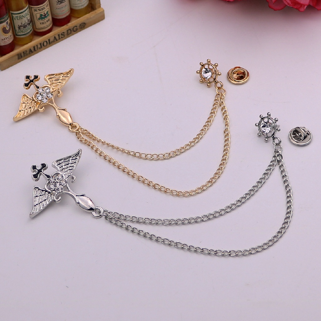 Ghim cài áo EFAN hình bánh lái thuyền / chim đại bàng phối dây xích tua rua thời trang cho nam