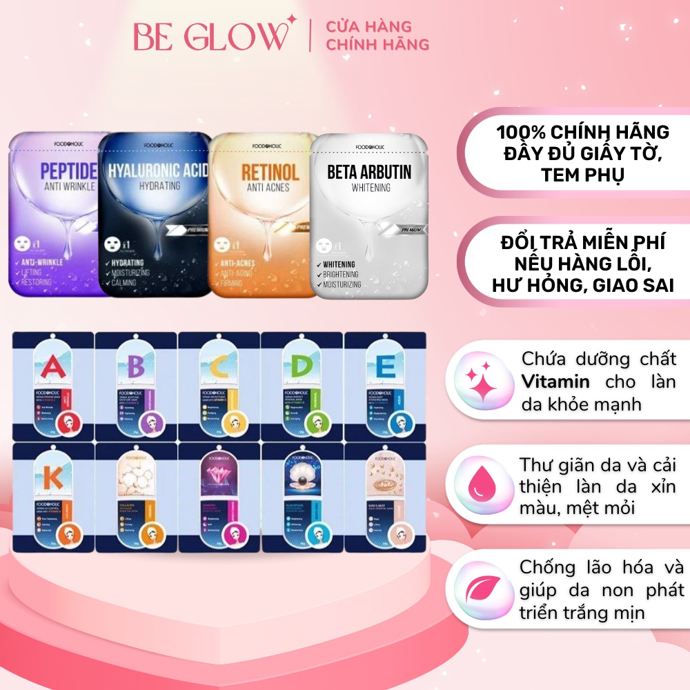 Mặt nạ giấy dưỡng da, dưỡng ẩm, chăm sóc da và nâng cơ Foodaholic Mask 23g - Be Glow Beauty