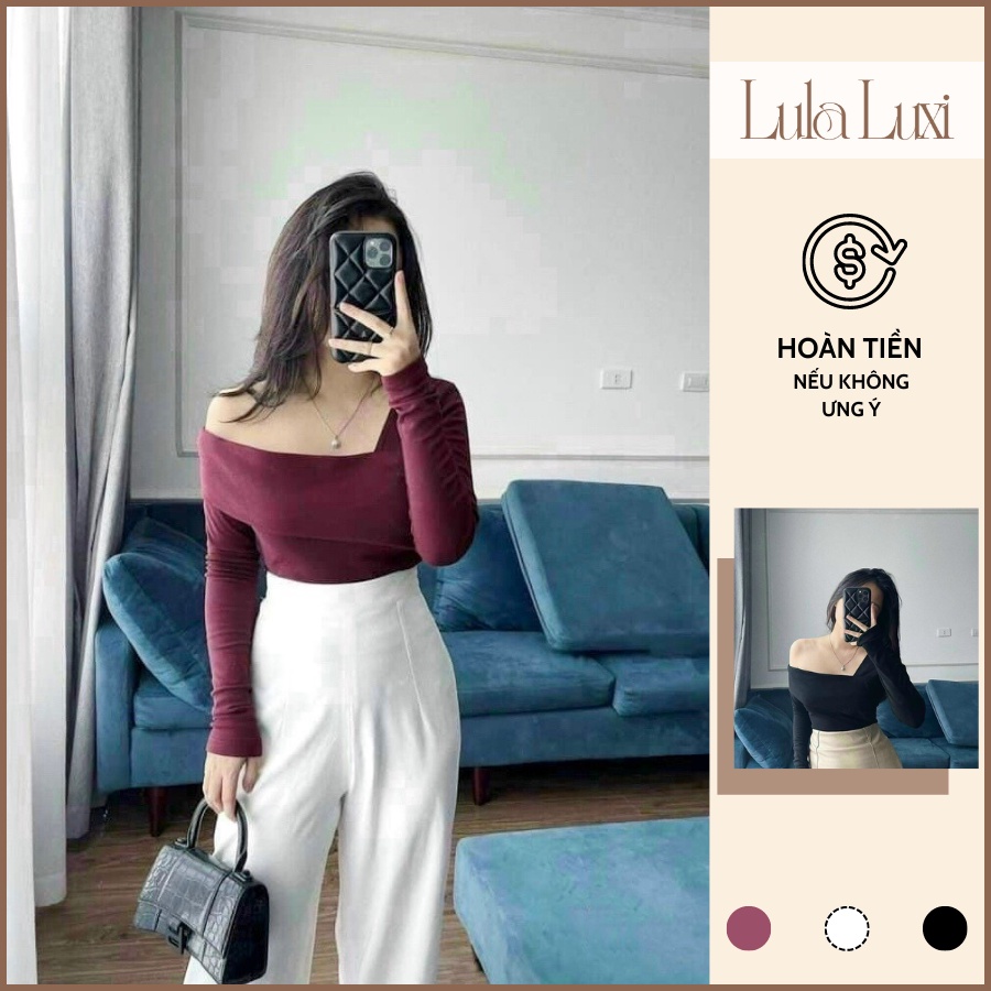 Áo Nữ Gân Tăm Dài Tay Ôm Body Áo Kiểu Nữ Lệch Vai Hàn Quốc Hot Trend Lula Luxi 1