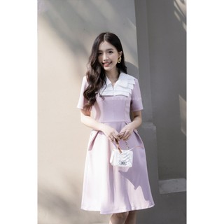 The lady - Váy Xoè Hồng Tím Phối Cổ Trắng May Rích Rắc