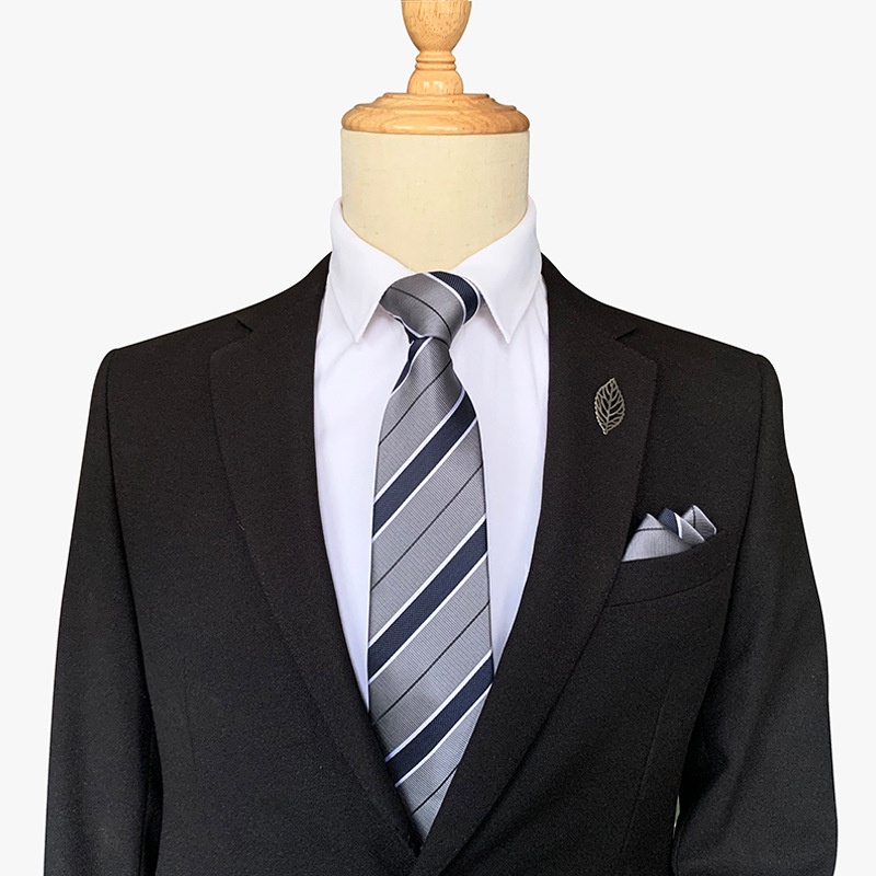 Set cà vạt và khăn tay EFAN 8cm họa tiết kẻ sọc nhiều màu tùy chọn thời trang cho nam