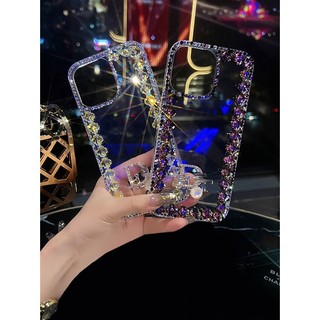 Ốp Điện Thoại Trong Suốt Họa Tiết Cỏ Bốn Lá Đính Đá Dành Cho iphone 15 14 13 pro max 13mini 14plus