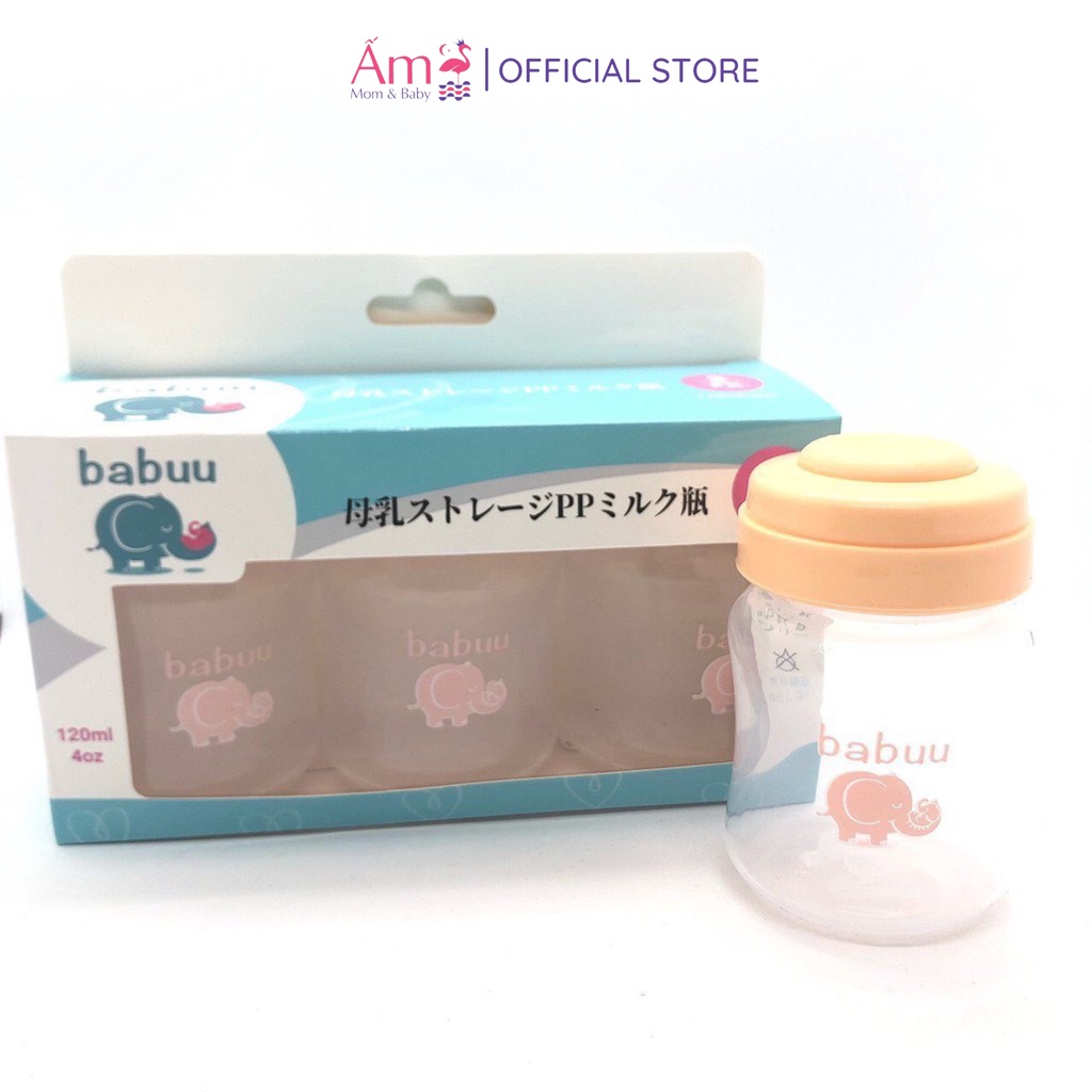 Bộ 3 Bình Trữ Sữa Cho Mẹ Và Bé Babuu 120ml PP Bởi Ấm Baby Nhật Bản Cổ Rộng Tiện Lợi Ấm Gift Decor