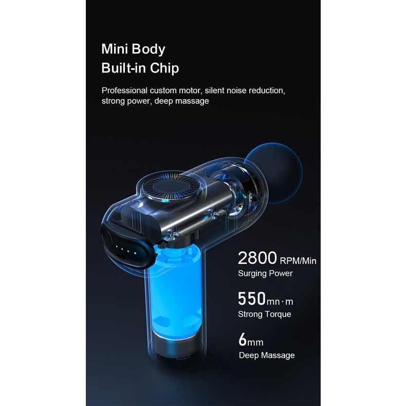 MUA 1 ĐƯỢC 4 - 2000mAh KÈM 6 ĐẦU - TẶNG TÚI ĐỰNG Máy massa cầm tay BOOSTER MINI V2 công suất 25W lực đấm 14kg, sâu 6mm