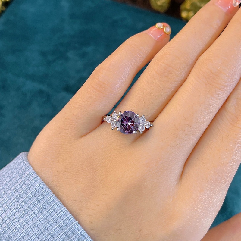 Jenanral Nhẫn Bạc Zircon Tròn Màu Tím Sáng Bóng Lãng Mạn Tinh Tế Cho Nữ Jewellry