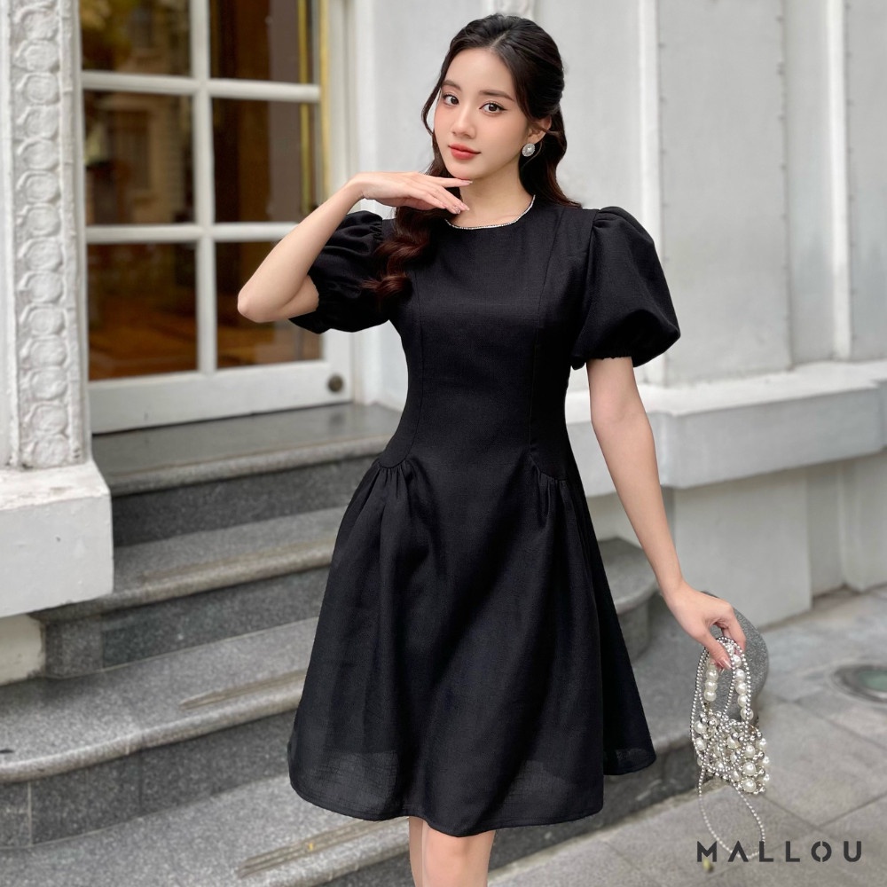 Váy nữ SARA by MALLOU thiết kế Tay ngắn, màu đen, dáng suông dễ phối, Váy đầm dự tiệc công sở Sara - MALLOU