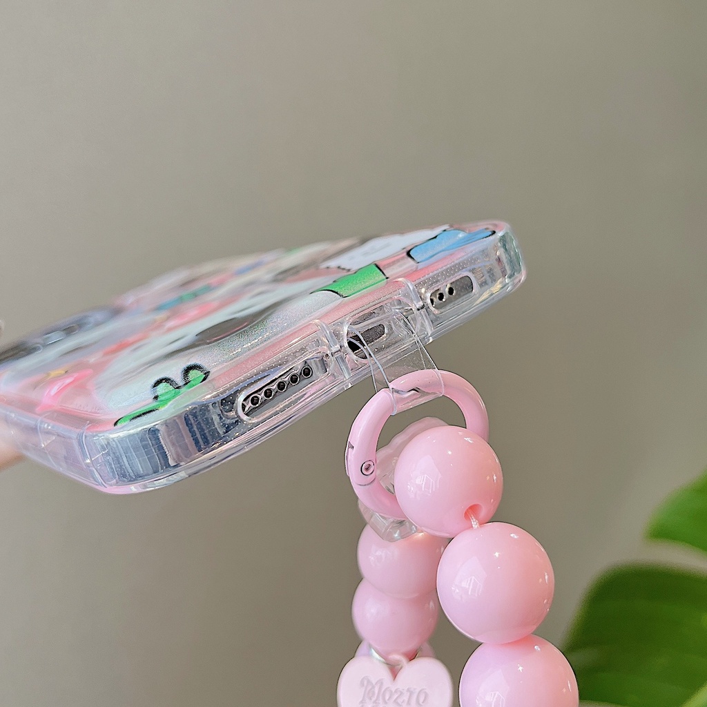 Ốp Điện Thoại Silicon Tpu Mềm Trong Suốt Có Vòng Tay &amp; Ngọc Trai In Hình Chó Dễ Thương Cho iPhone 14 13 12 11 Pro Max