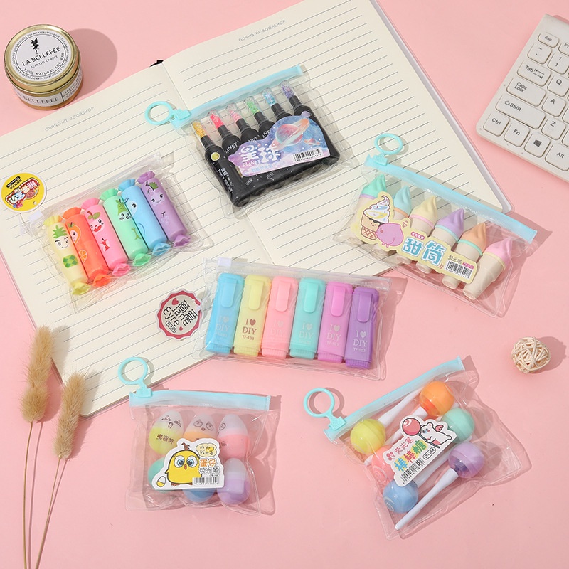 Set 6 Bút Dạ Quang/ Highlight Mini Hình Kem Que Đáng Yêu