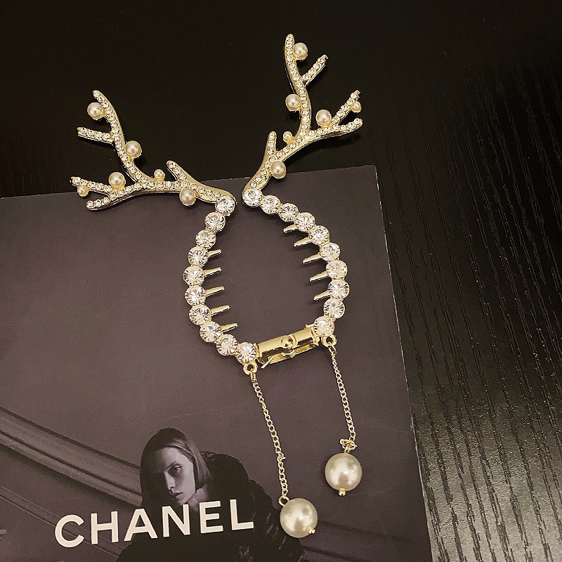 Kẹp Tóc Hình Sừng Hươu Đính Hạt Và Tua Rua Sang Trọng