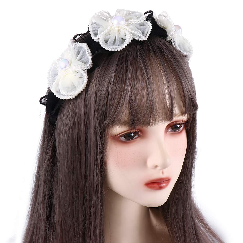 Băng Đô Cài Tóc Trang Điểm Bản Rộng Không Trượt Phối Lưới Họa Tiết Hoa