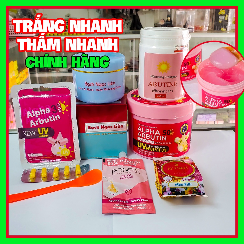 (chính hãng) Combo khử da vàng khử thâm trắng da body Bạch Ngọc Viên Alpha Abutin kết hợp 3C3 hiệu quả nhanh không rít