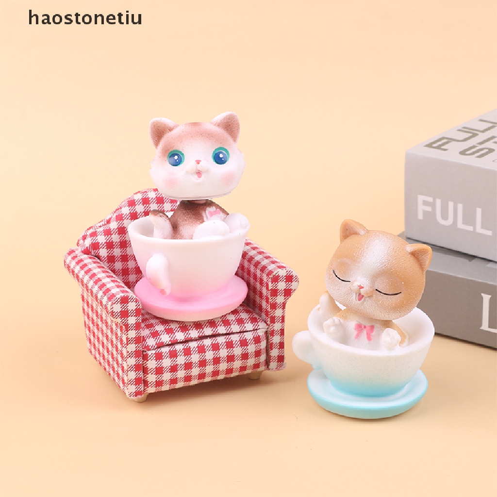 Ha Teacup Mô Hình Đồ Chơi Đầu Mèo Lắc Cốc Trà Dễ Thương Trang Trí