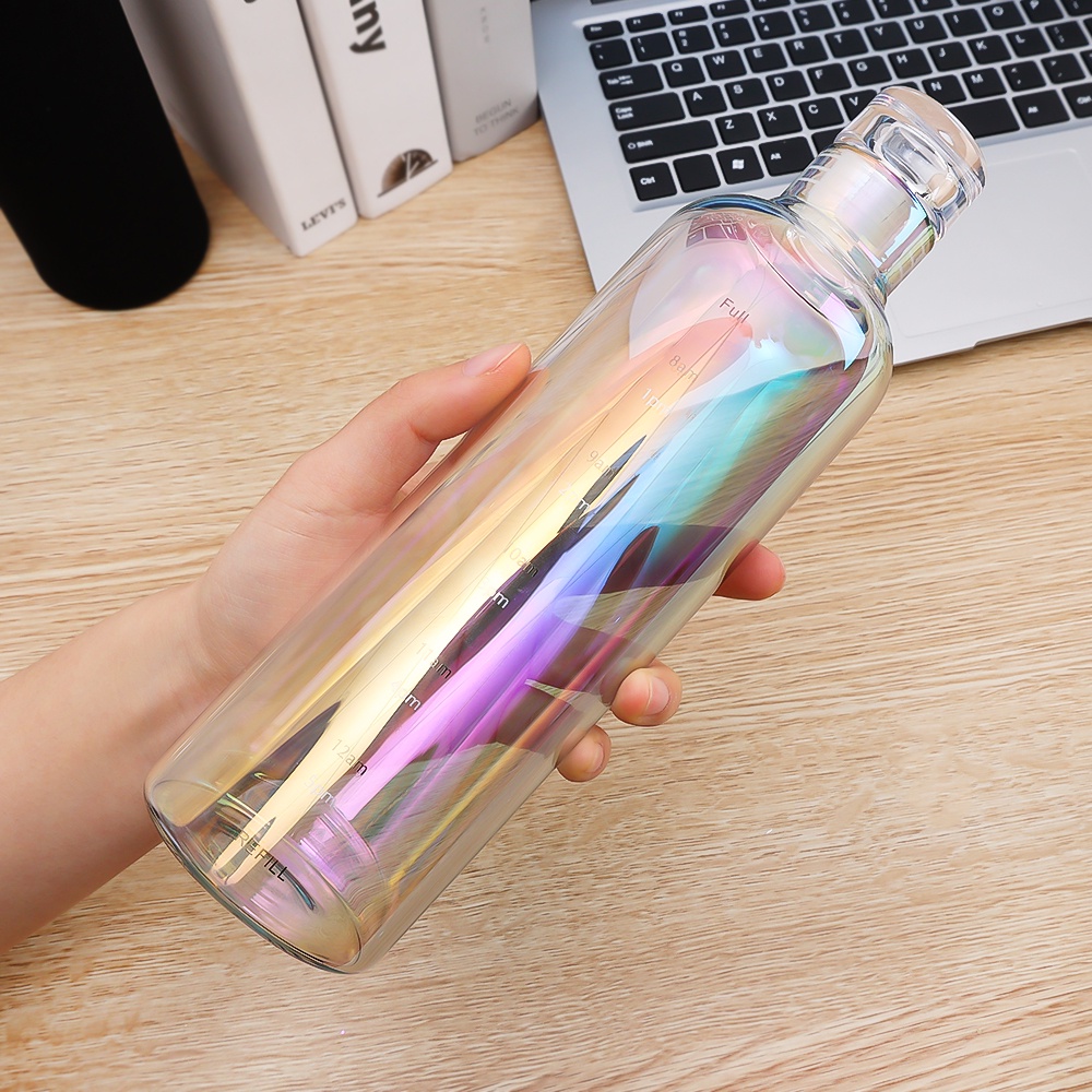 Bình Nước Thủy Tinh Dày Dung Tích 500ml Có Thang Đo Thời Gian Chống Rò Rỉ