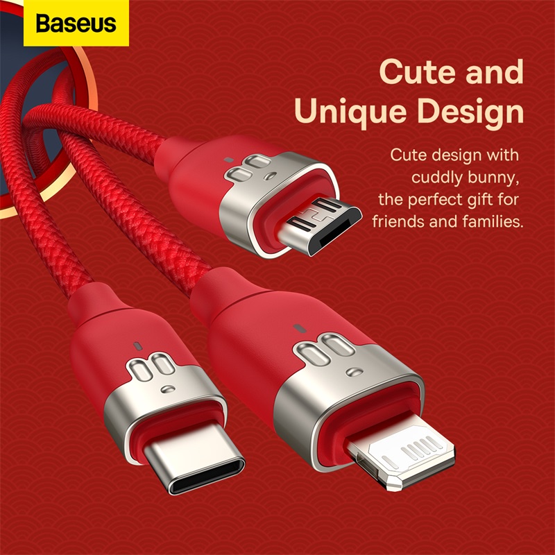 Dây Cáp Sạc Nhanh Baseus 3 Trong 1 Micro USB Loại C Cho iPhone 14 13 Samsung Xiaomi Huawei