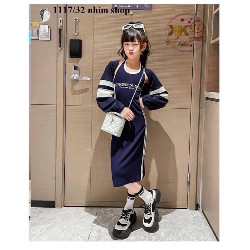 Váy body kèm khoác crop bé gái