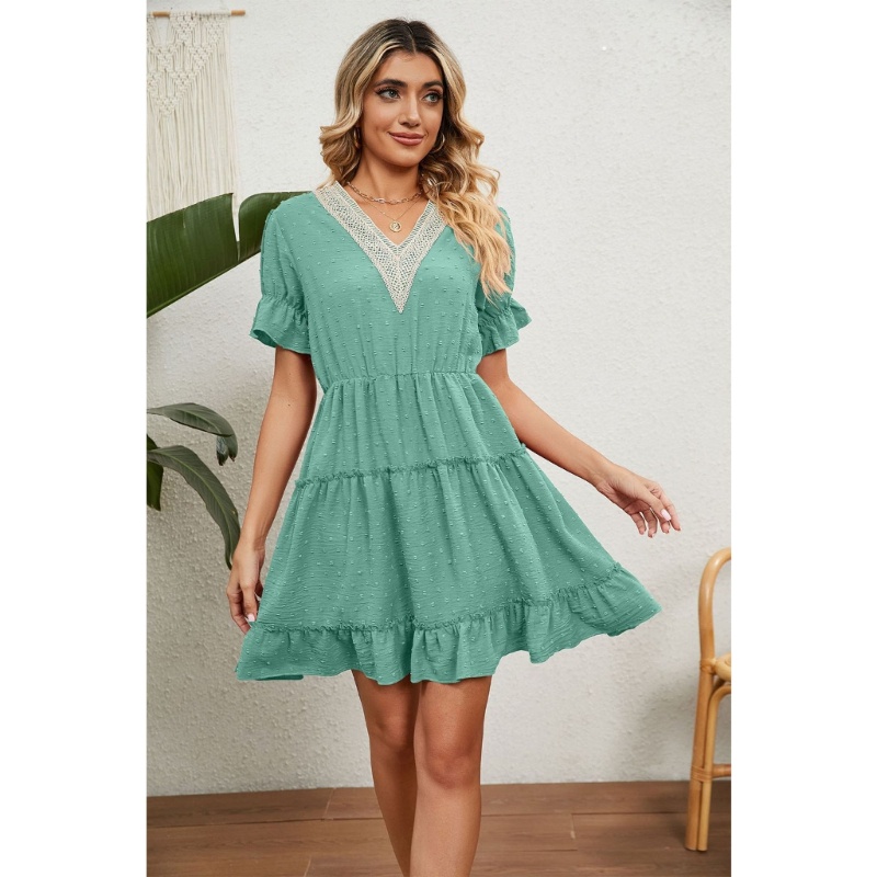 Xiangbao Đầm Mini Cổ Chữ V Lưng Cao Thời Trang Mùa Hè Giản Dị Dành Cho Nữ