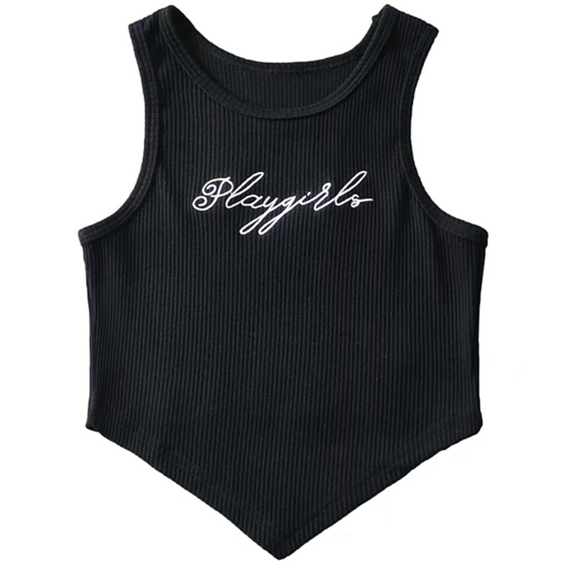 Áo Croptop Sát Nách Cổ Tròn Thêu Chữ Thời Trang Cho Nữ