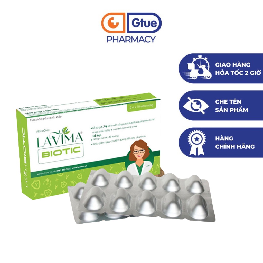 Viên uống phụ khoa, Men vi sinh vùng kín LAVIMA BIOTIC 20 Viên, giảm khí hư, ngứa rát Hoa Bằng Việt Mỹ