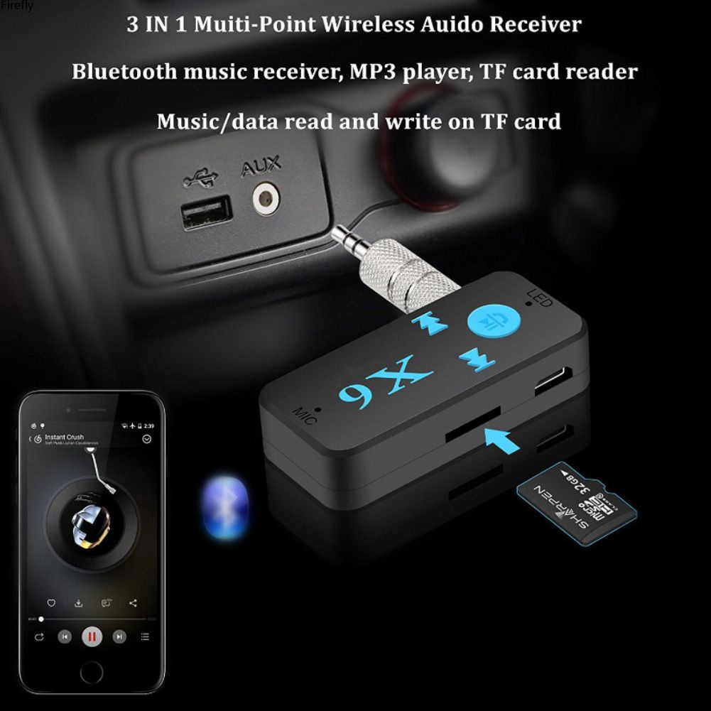 ALG Bộ Thu Âm Thanh Không Dây Muiti-point 3 Trong 1 Nâng Cấp Bộ Thu Tương Thích Bluetooth Cho Xe Hơi X6 Plus Phiên Bản Mới 5.0 Có Thể Cắm Vào Tf Trong Khi Sạc Và Sử Dụng Walkman