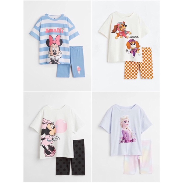 (H&M CHÍNH HÃNG) set cộc áo phông quần legging đùi bé gái