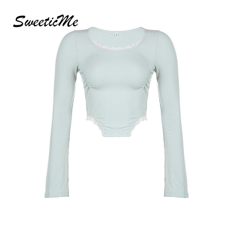 Áo Thun Tay Dài Cổ Tròn Màu Trơn Dáng Ôm Thời Trang 2023 Dành Cho Nữ